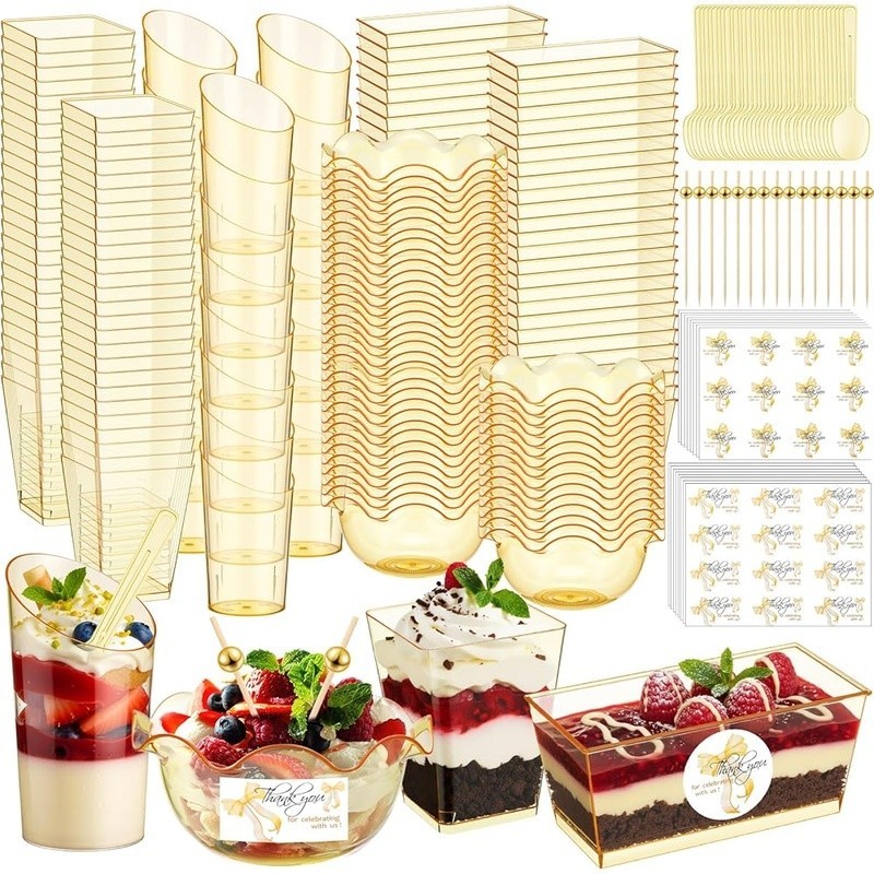 Plastic Dessert Bowls Set 180 Pieces Clear Cups Spoons Picks Parties Events New