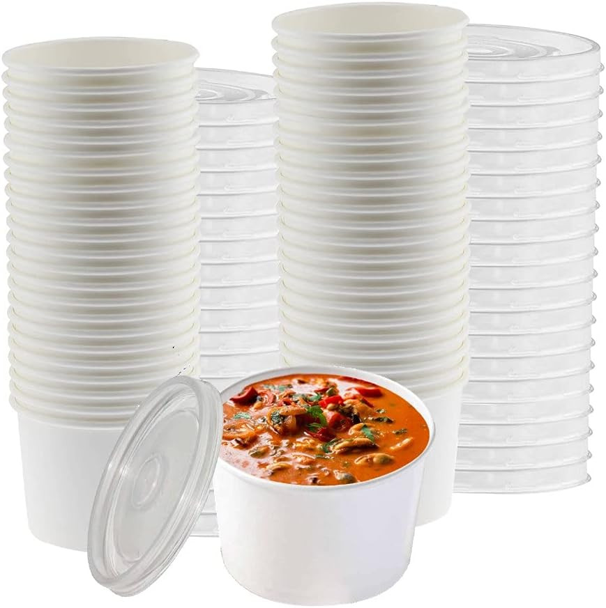 8Oz Paper Soup Containers with Lids, Disposable Soup Bowls with Lids, 50 Count,