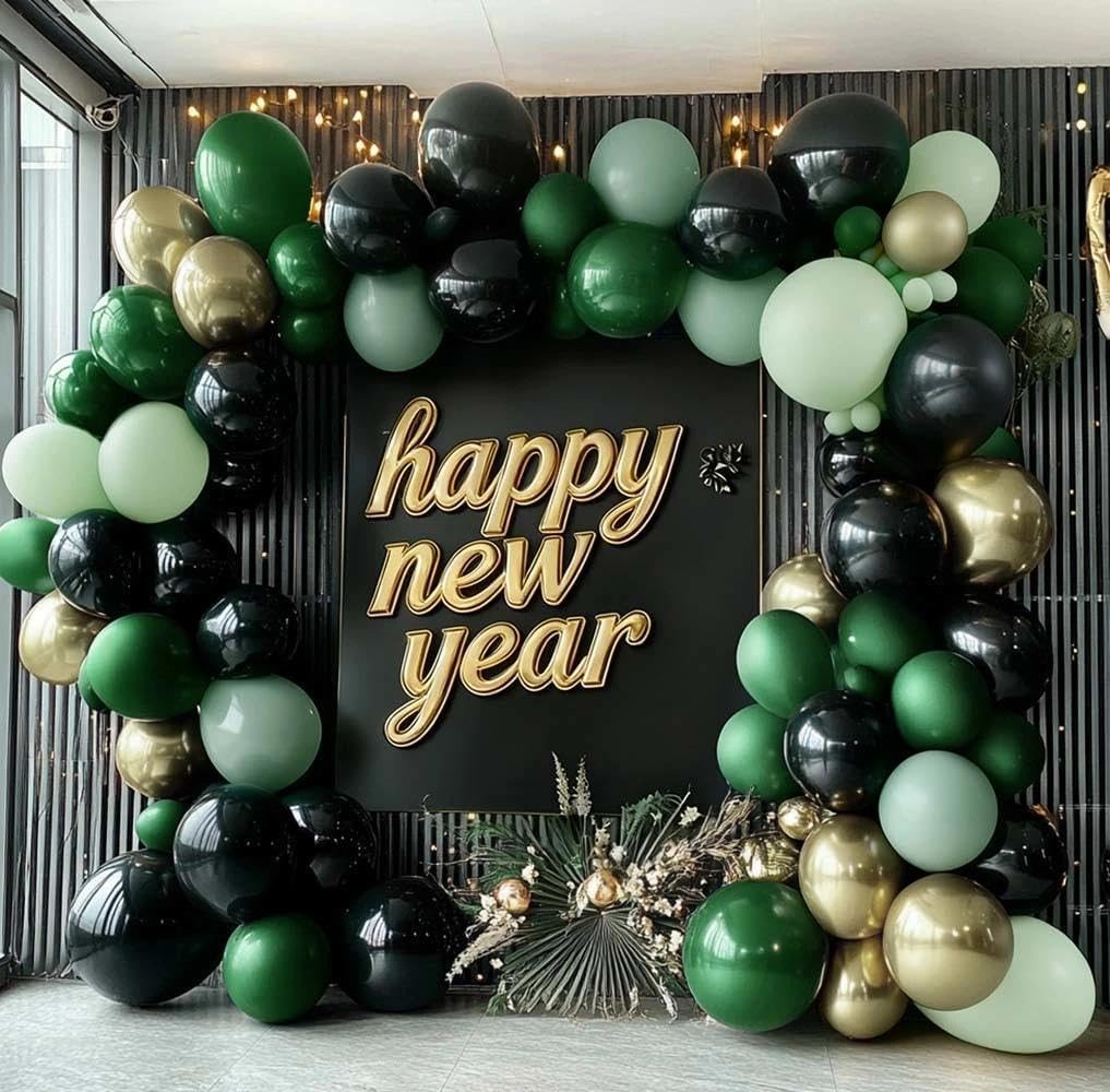 Green Gold Balloon Arch, Double Stuffed Black Gold Sage Emerald Dark Green Ba…