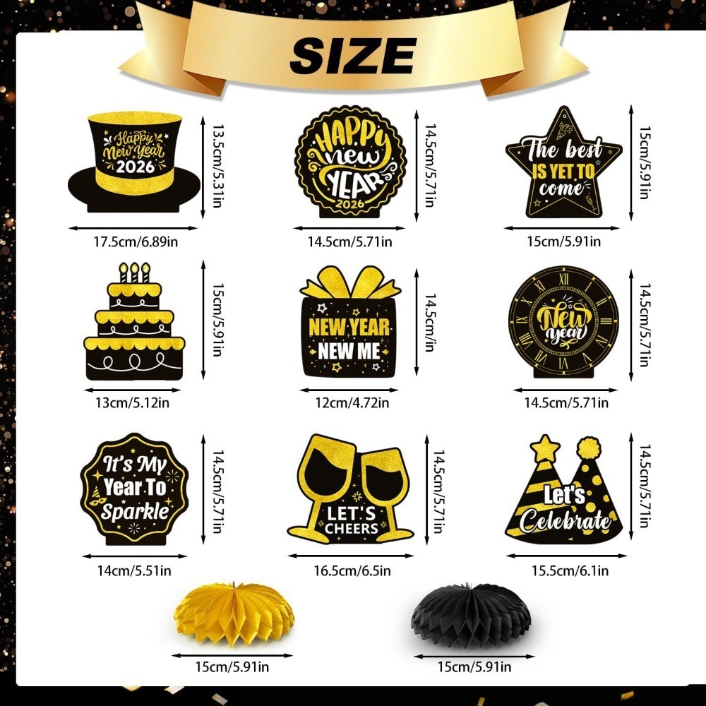 2026 New Year Party Honeycomb Centerpieces, 9pcs New Year Eve Party Honeycomb