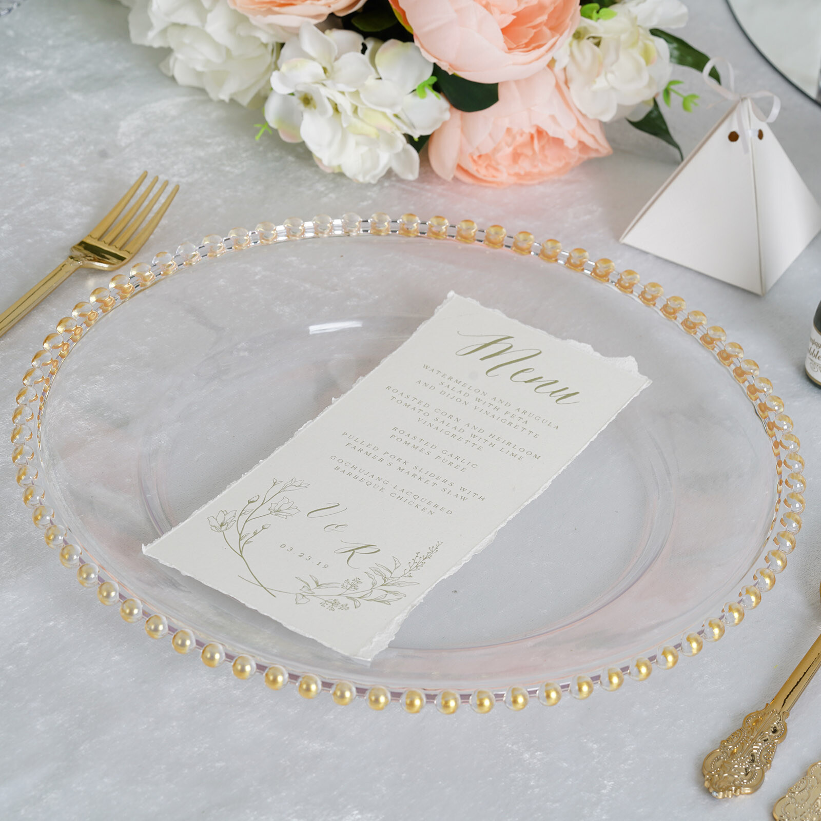 24 CLEAR GOLD 12″ Round Beaded Rim Charger Plates Wedding Reception Supplies