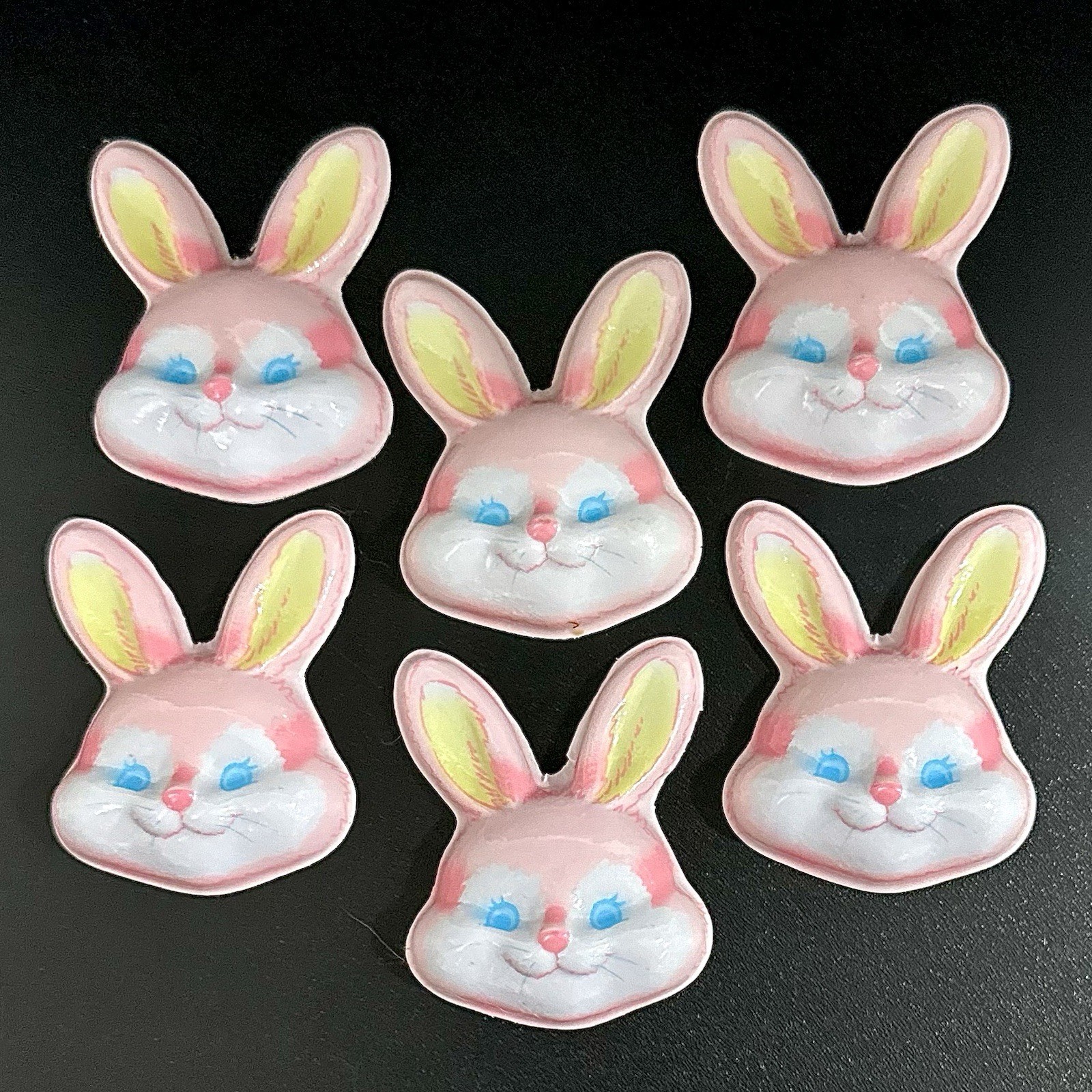 6 Cute Vtg Bunny Rabbit Pop Tops Bakery Cake Art Decoration Easter Cupcake
