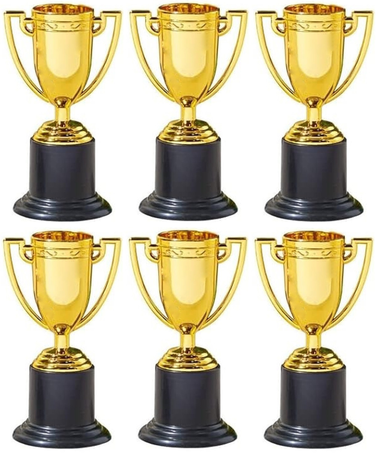 Small Gold Trophies – 12 Pack. (4″) Plastic. Bulk Mini Trophy Cups.