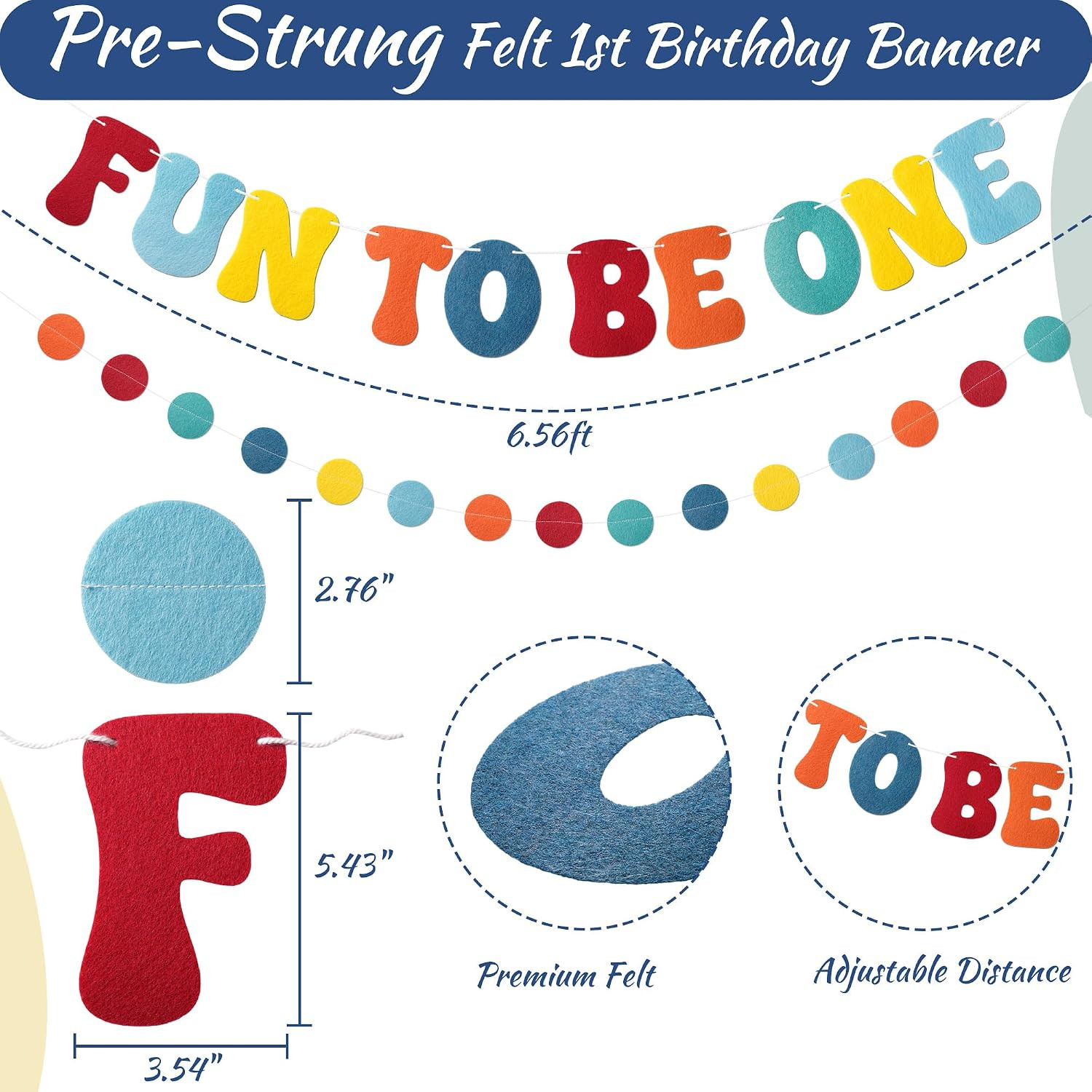 Fun to Be One Birthday Decorations Pre-Strung Felt 1St Birthday Banner with Felt