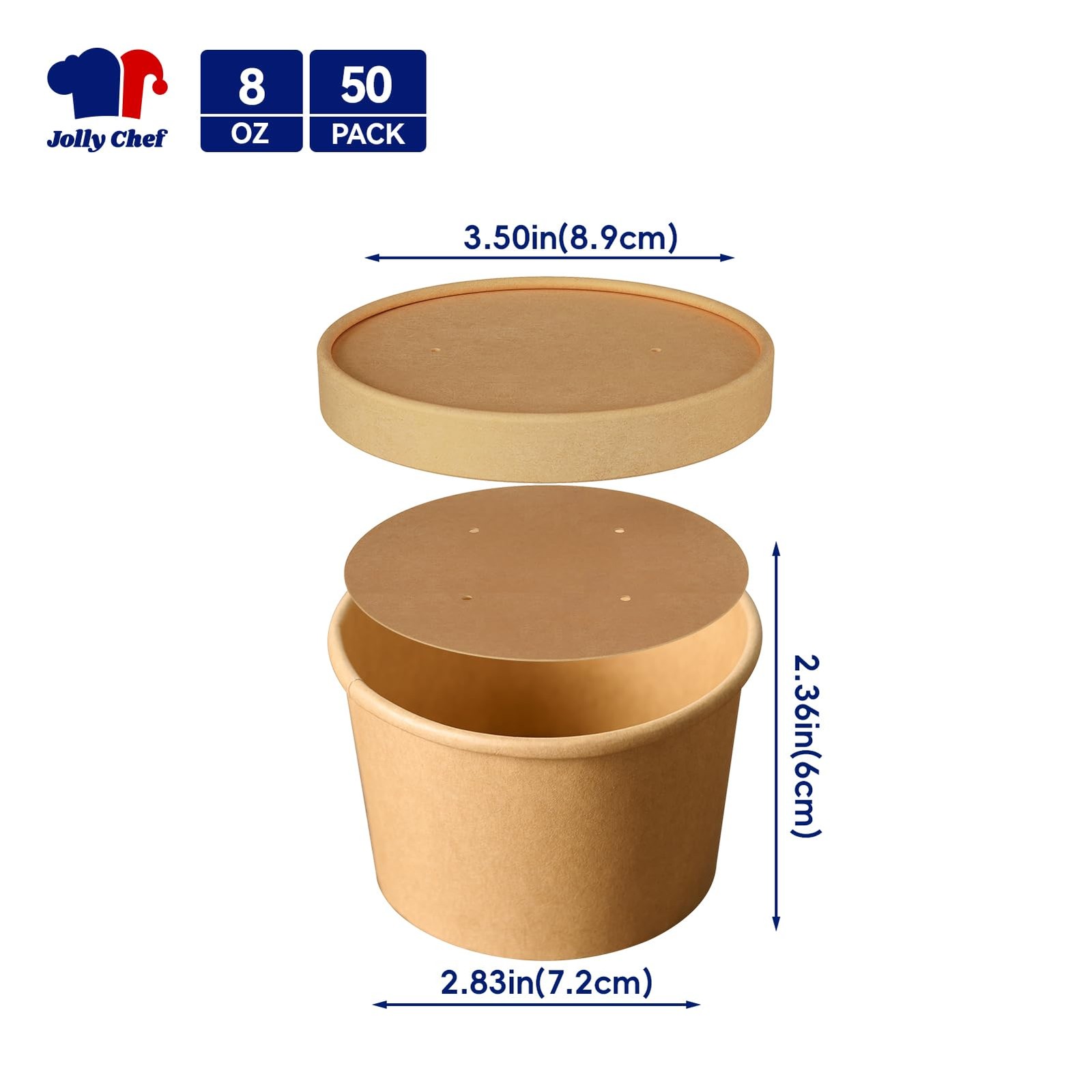 JOLLY CHEF 50 Pack Disposable Paper Food Containers with Lids, 8 oz To Go Soup B