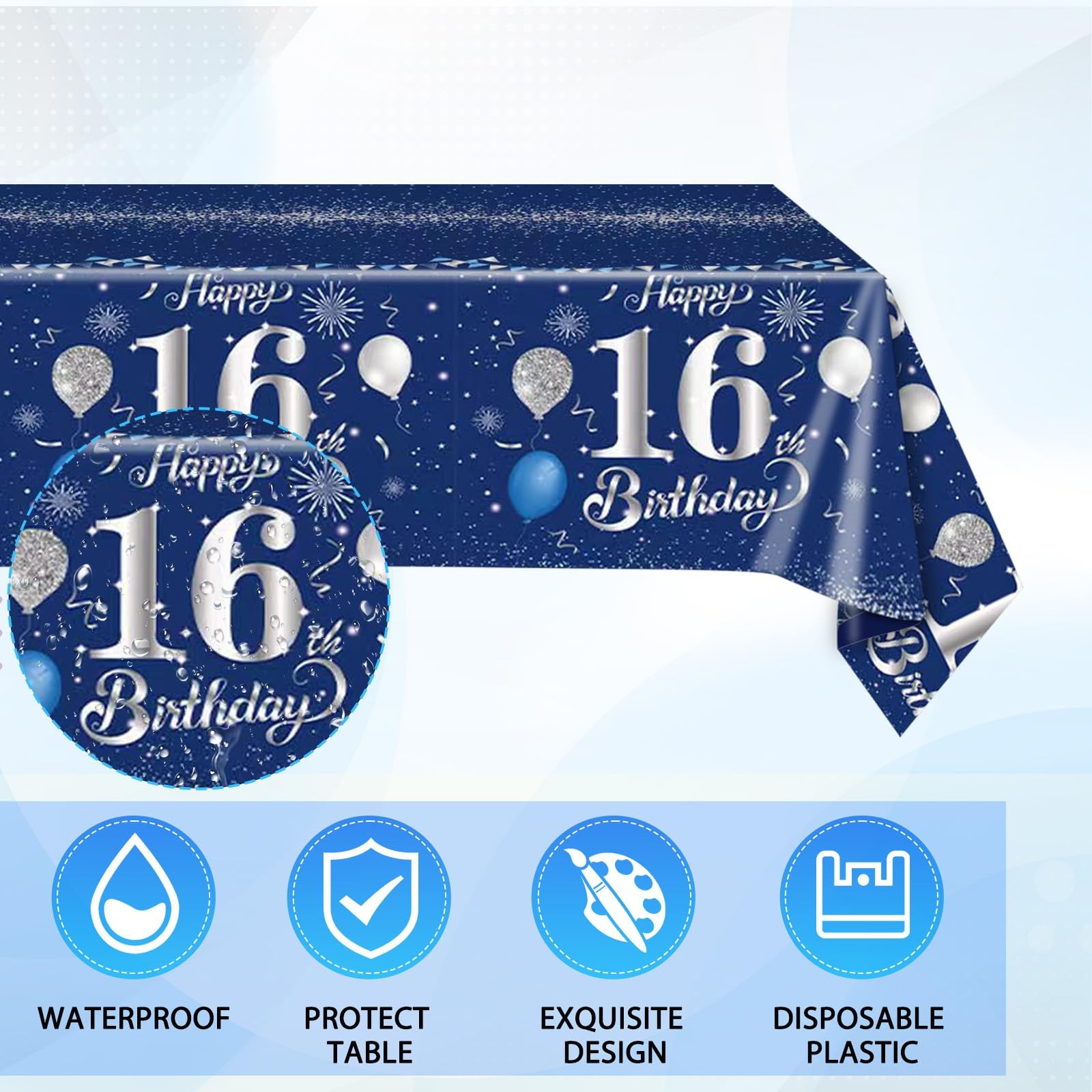 41PCS 16th Birthday Decorations for Boys Navy Blue Silver 16 16 Years Old