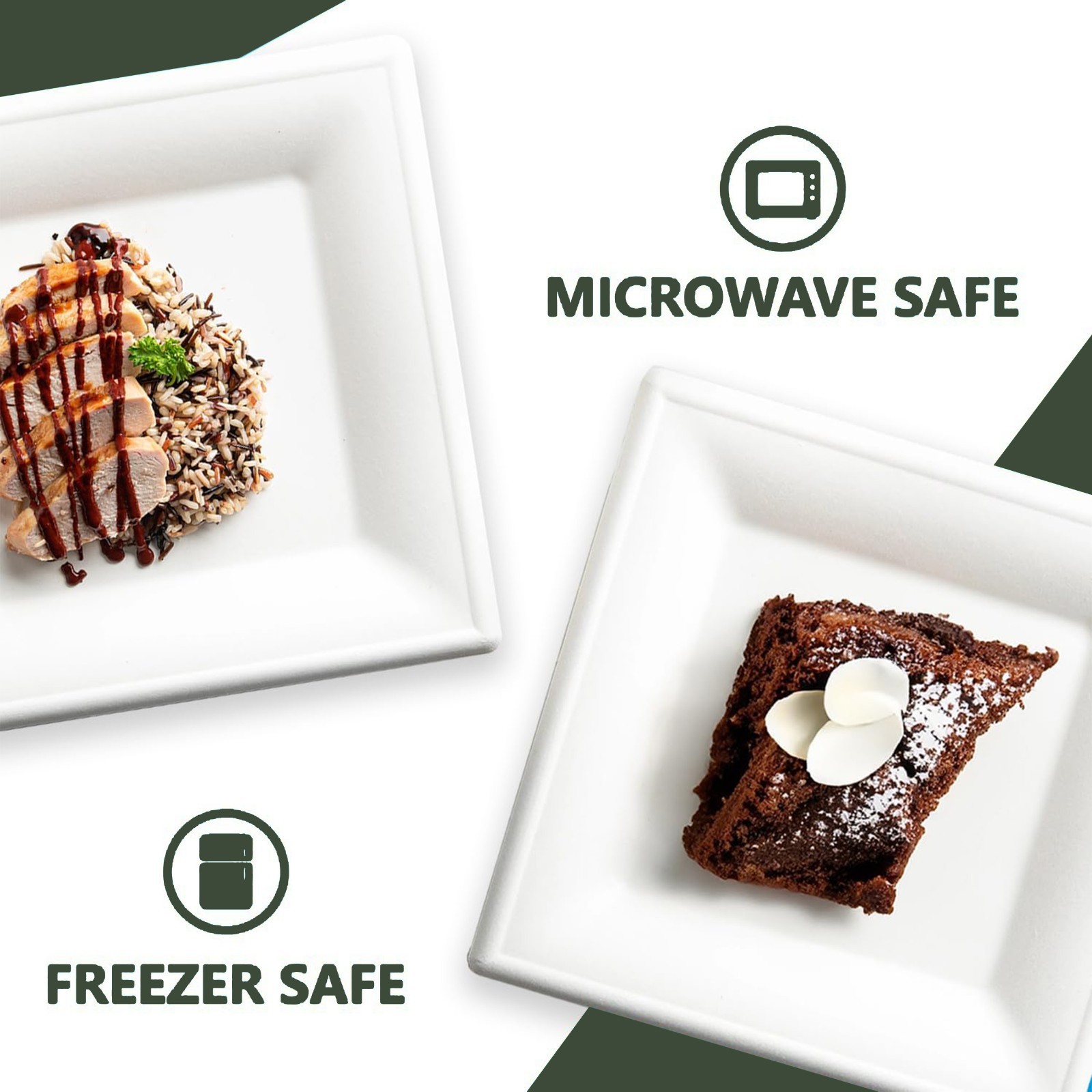 FPN Disposable Plates Square for Party Eco-Friendly Microwave-safe : 6″|8″|10″