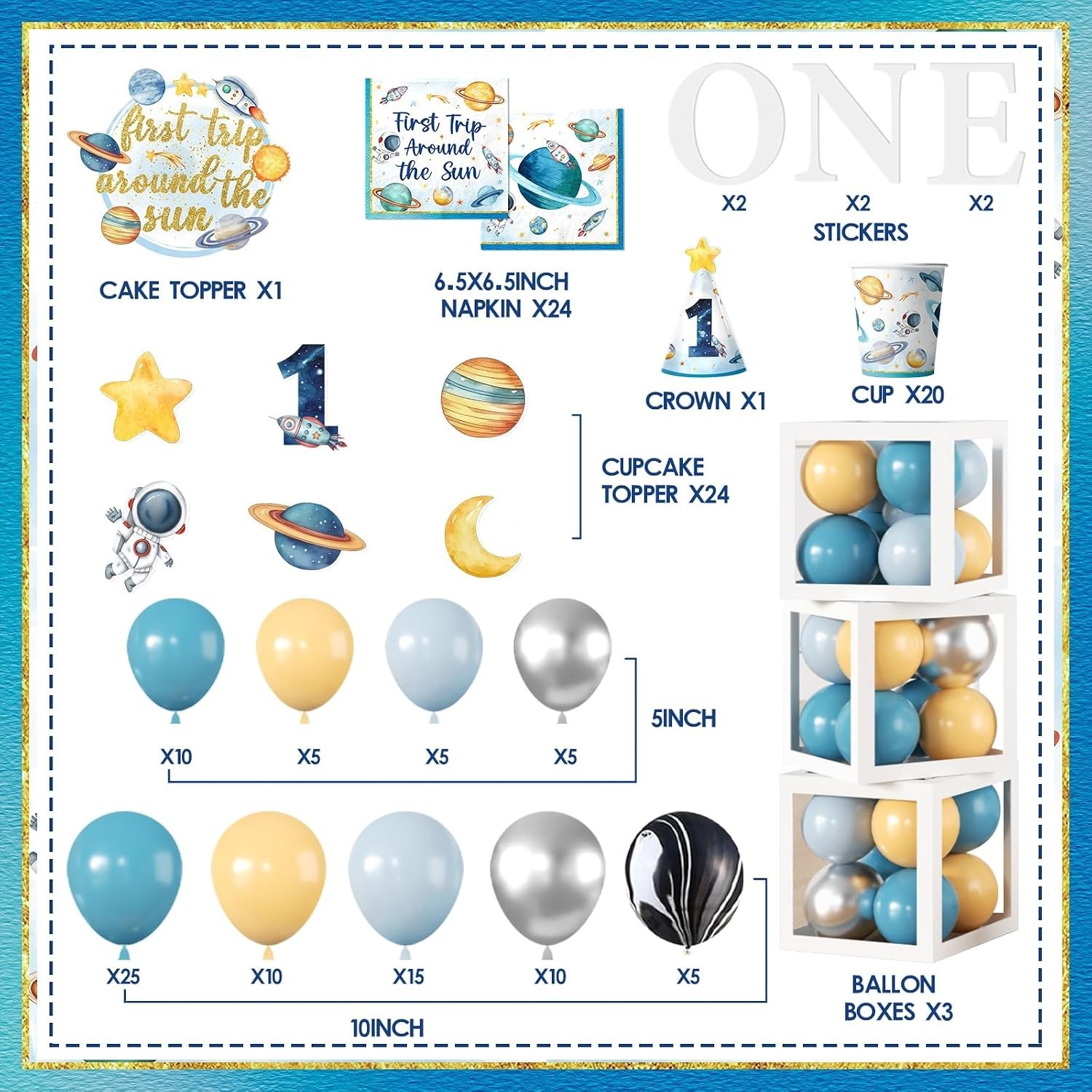 “First Trip Around The Sun” 1st Birthday Decorations Kit NEW