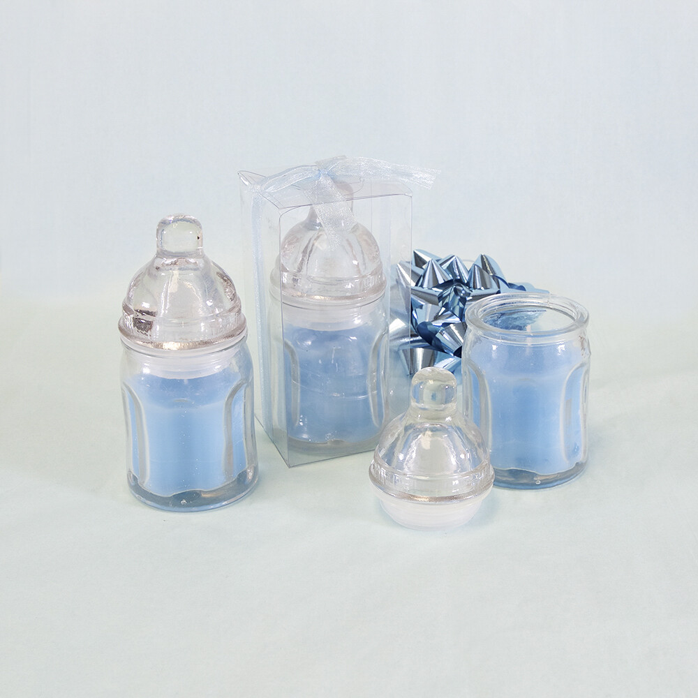 Mega Favors – Glass Baby Boy Bottle Scented Candle – Blue, 12PCS