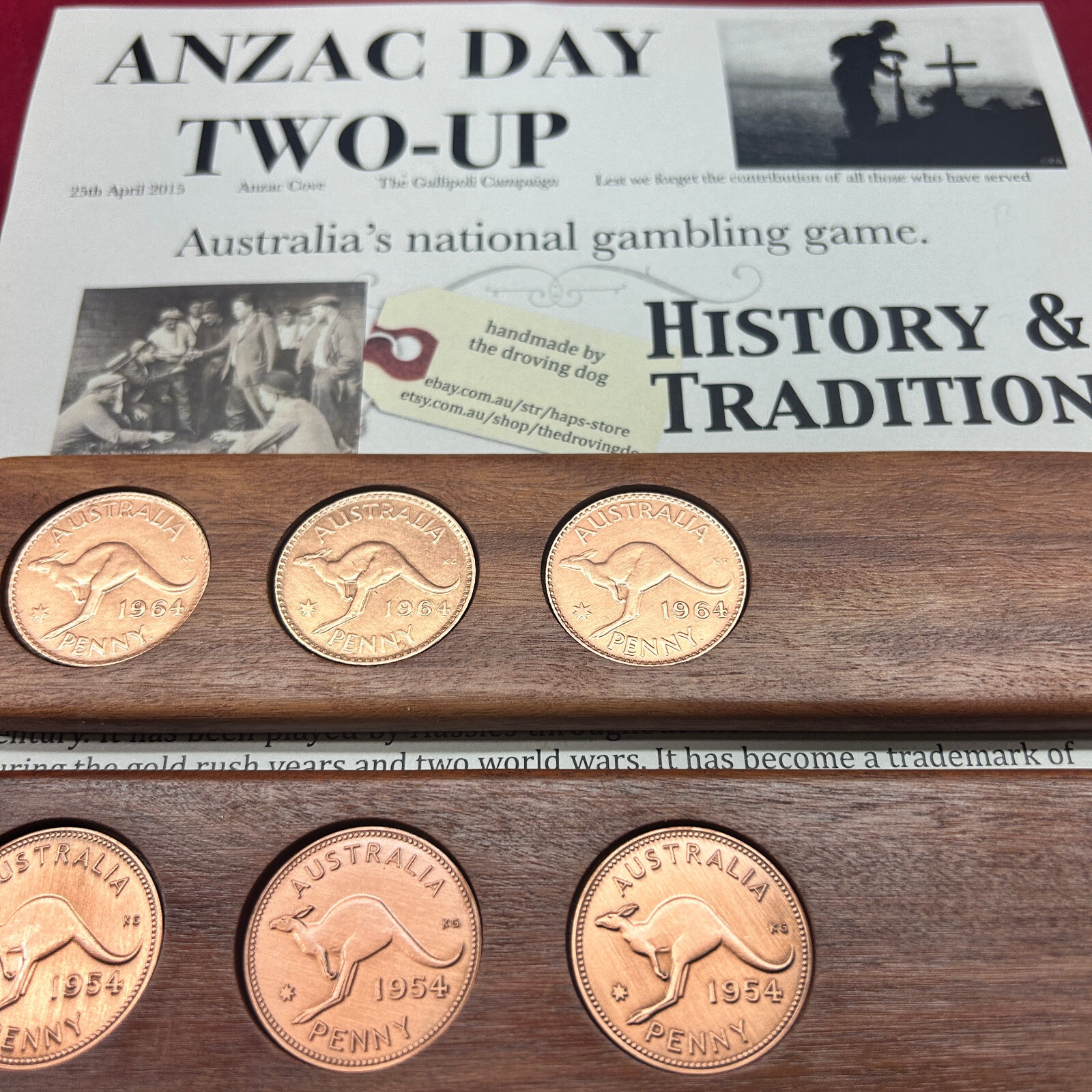 1972 Hardwood Two-Up Game Set Birthday Gift present 1972 Australian Penny two up