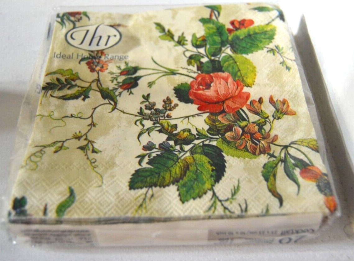 Paper Napkins by THR V&A Museum SILK ROSE CREME 20 BEVERAGE NIP 3-PLY Germany
