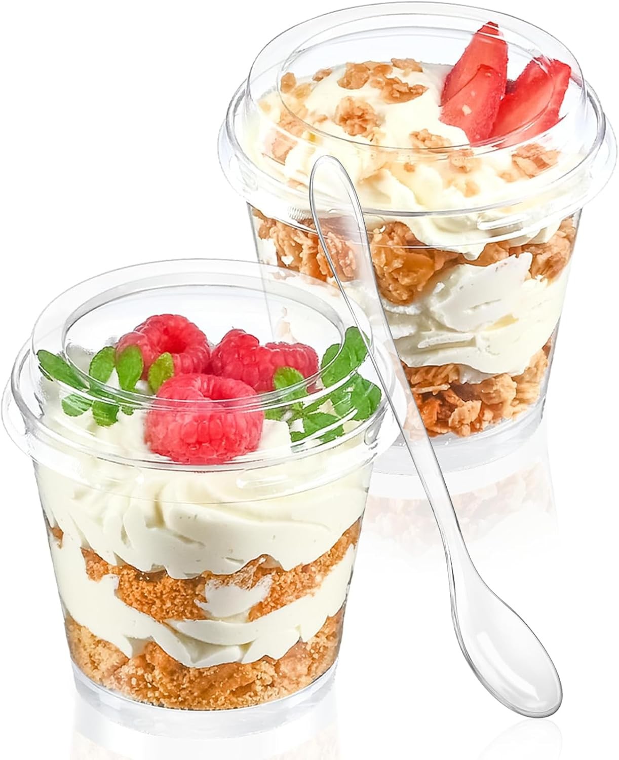 6 oz Mini Dessert Cups with Lids and Spoons 75 Pcs | Serves 25 | Small Plastic