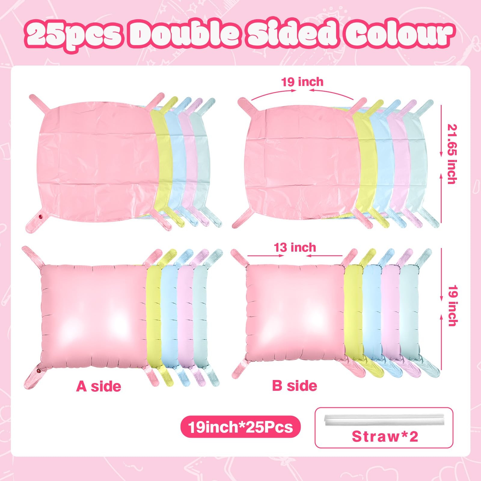 25PCS Pastel Square Foil Balloons Wall Backdrop Double Sided Multicolor Macar…