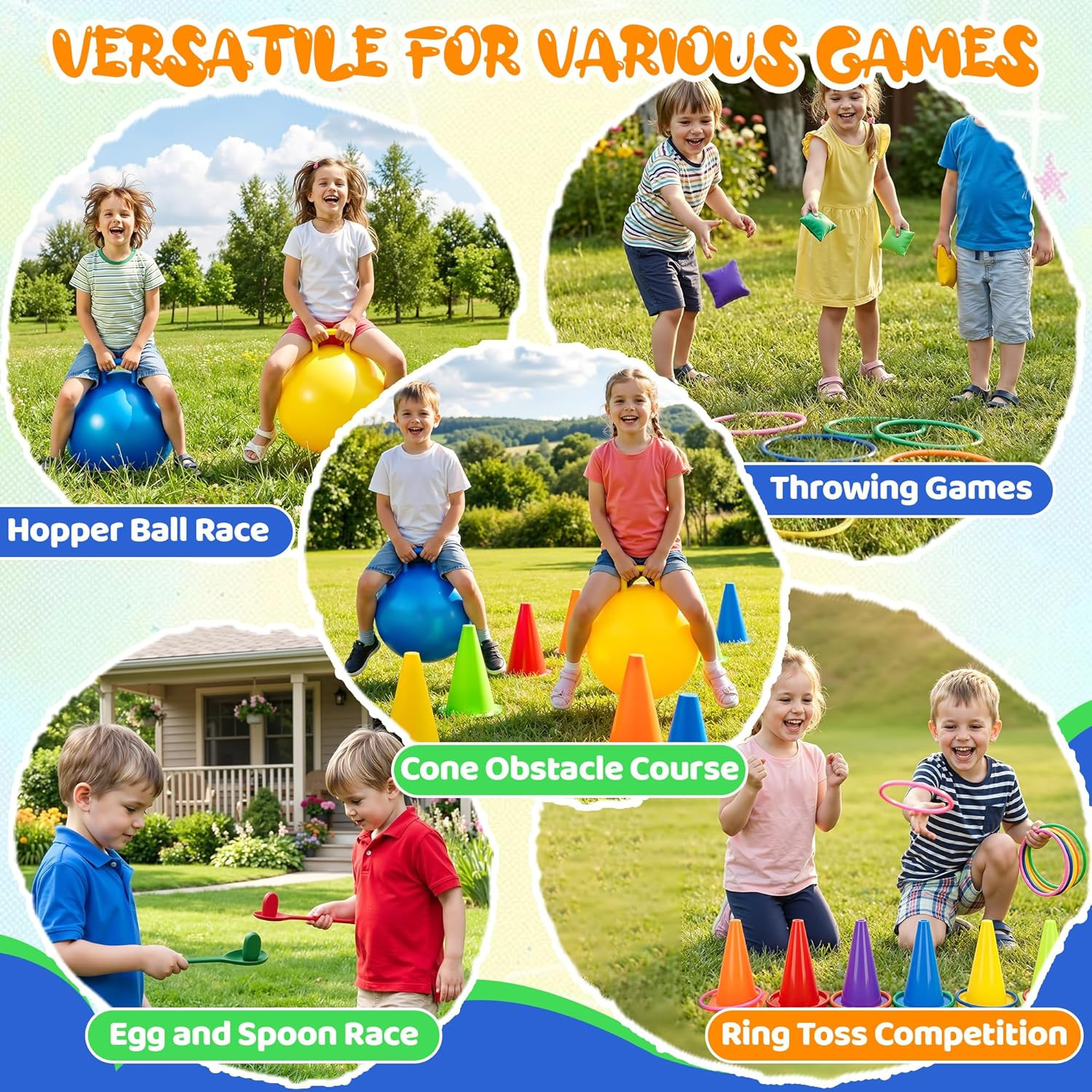 Carnival Outdoor Games Combo Set for Kids, 18 Inch Hopper Balls with Handles, Ri