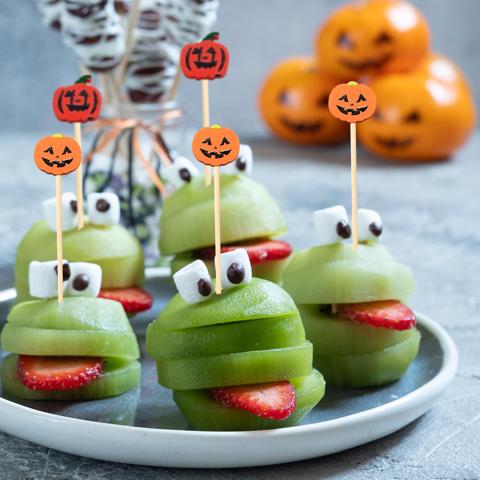120 PCS Halloween Cocktail Picks – 4.7 Inch pumpkin Halloween Bamboo Toothpic…