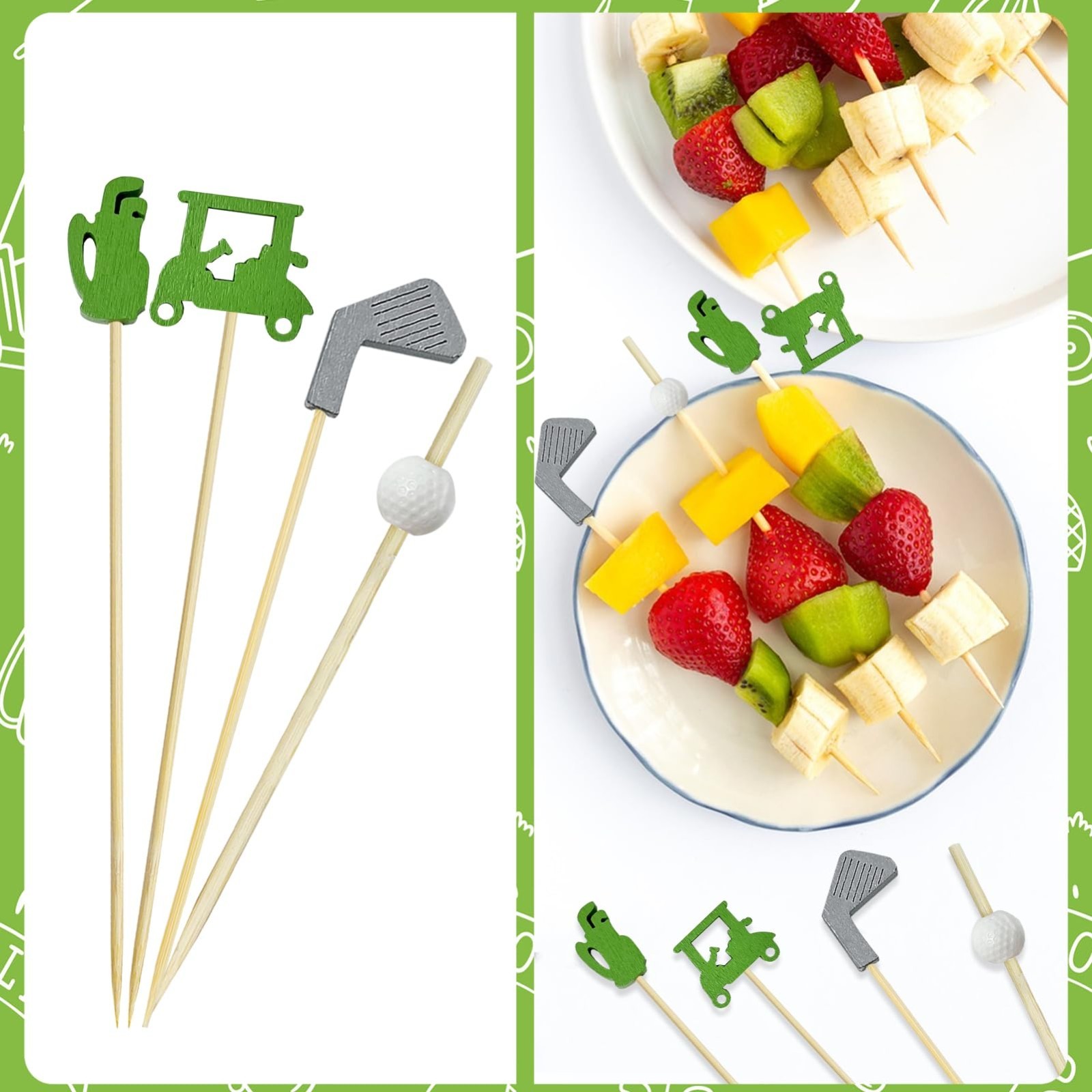 Golf Theme Cocktail Picks, 200Pcs Sandwich Fruit Toothpicks, White Supplies