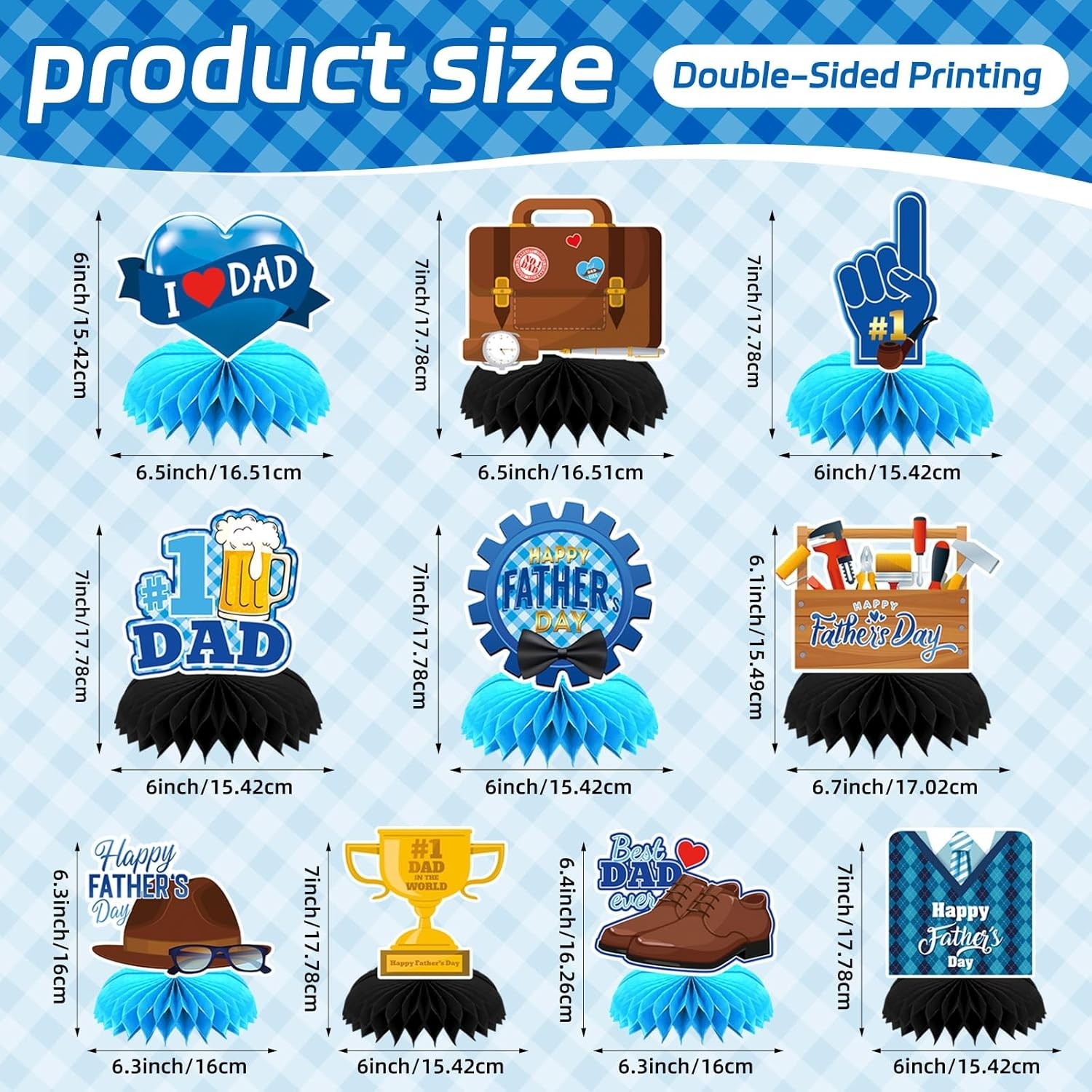 10 Pcs Father’S Day Decorations, Blue Double Sided Fathers Day Table Centerpiece