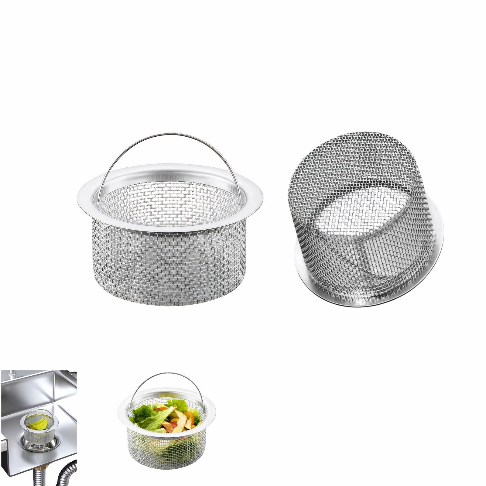 3″ Kitchen Sink Strainer, 2-Pack Fine Mesh Basket – Catches Food Waste, Hair & P