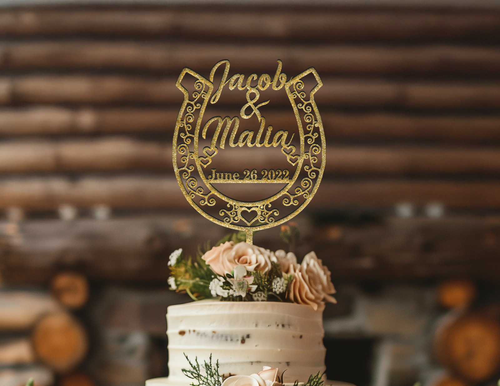 Rustic Wedding Cake Topper, Horseshoe Cake Topper, Country Birthday Topper