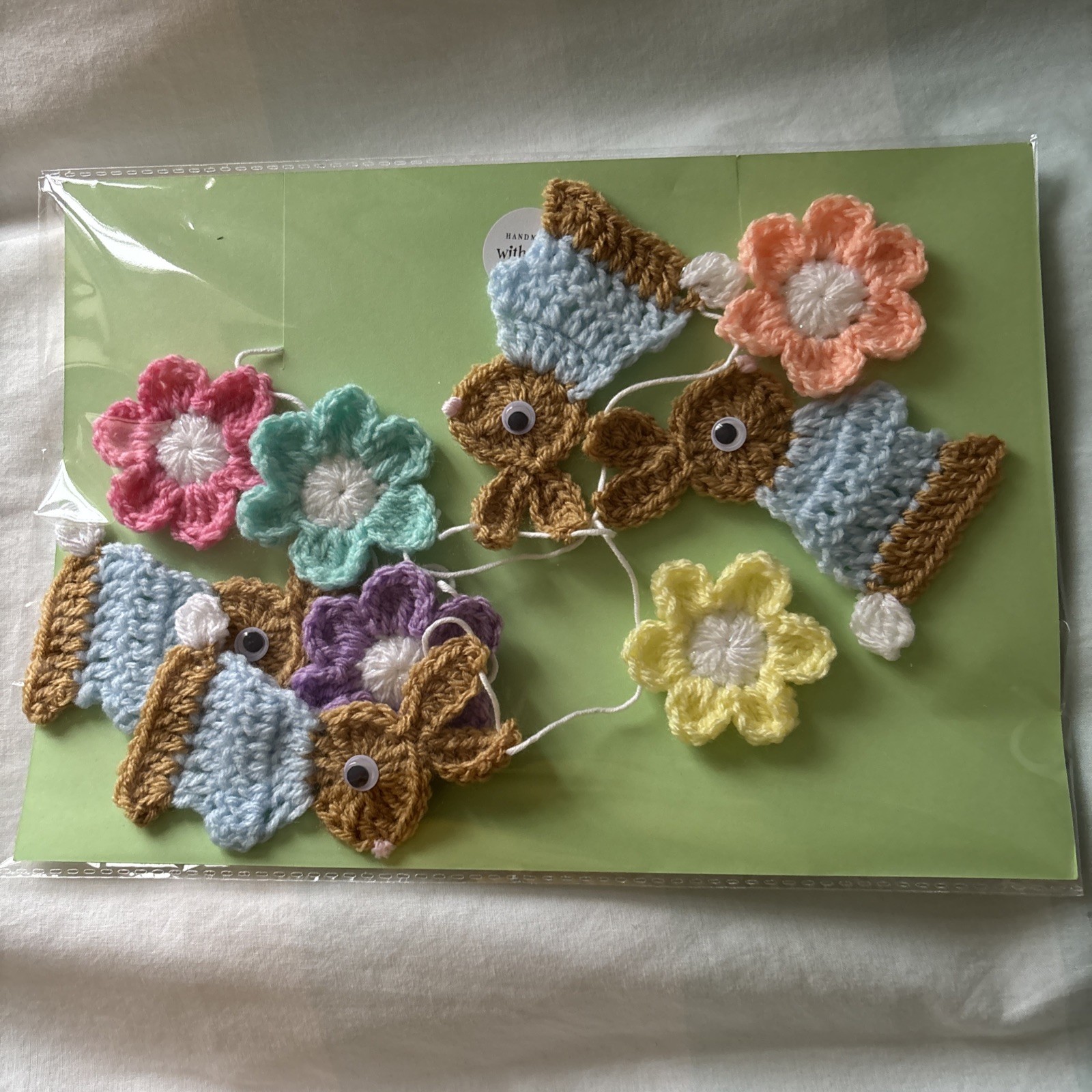 Bunny Rabbit & Flowers Garland/ Bunting Handmade Crocheted Nursery Home Decor