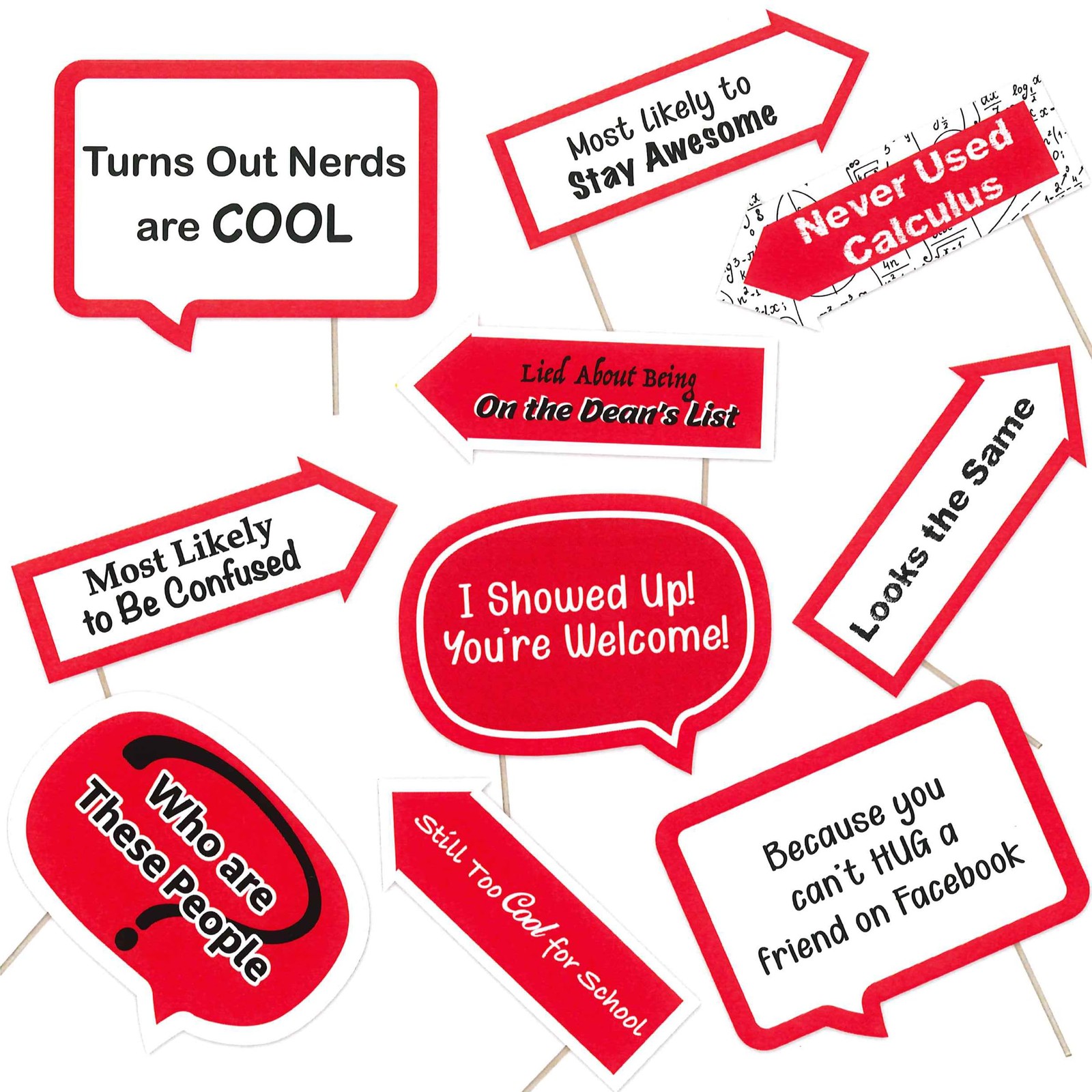 10 PCS Red High School Class Reunion Photo Booth Props Party Decorations