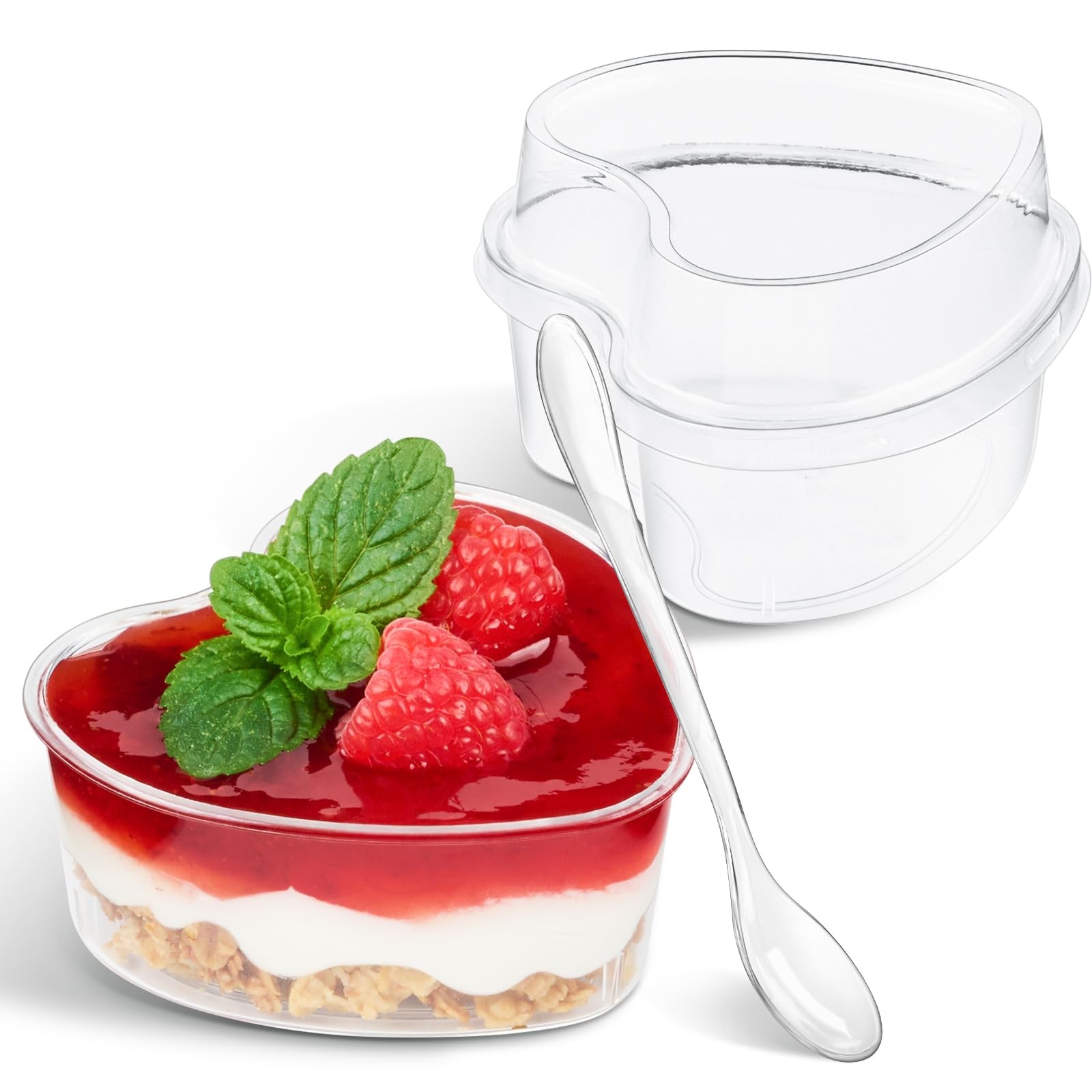 5 oz Heart Shaped Dessert Cups with Lids and Spoons 150 Pcs | Serves 50 | Min…