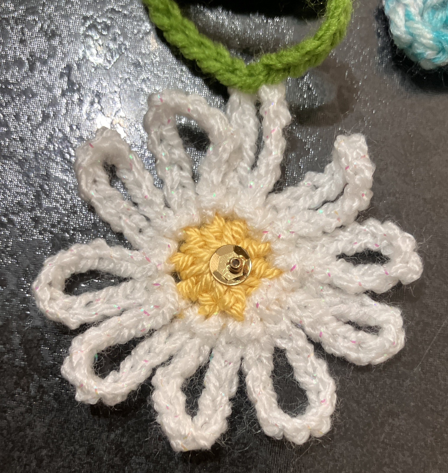 🌺 NEW Hand Crochet Flowers window long SUMMER Bunting Sequin Camper 53” Gift