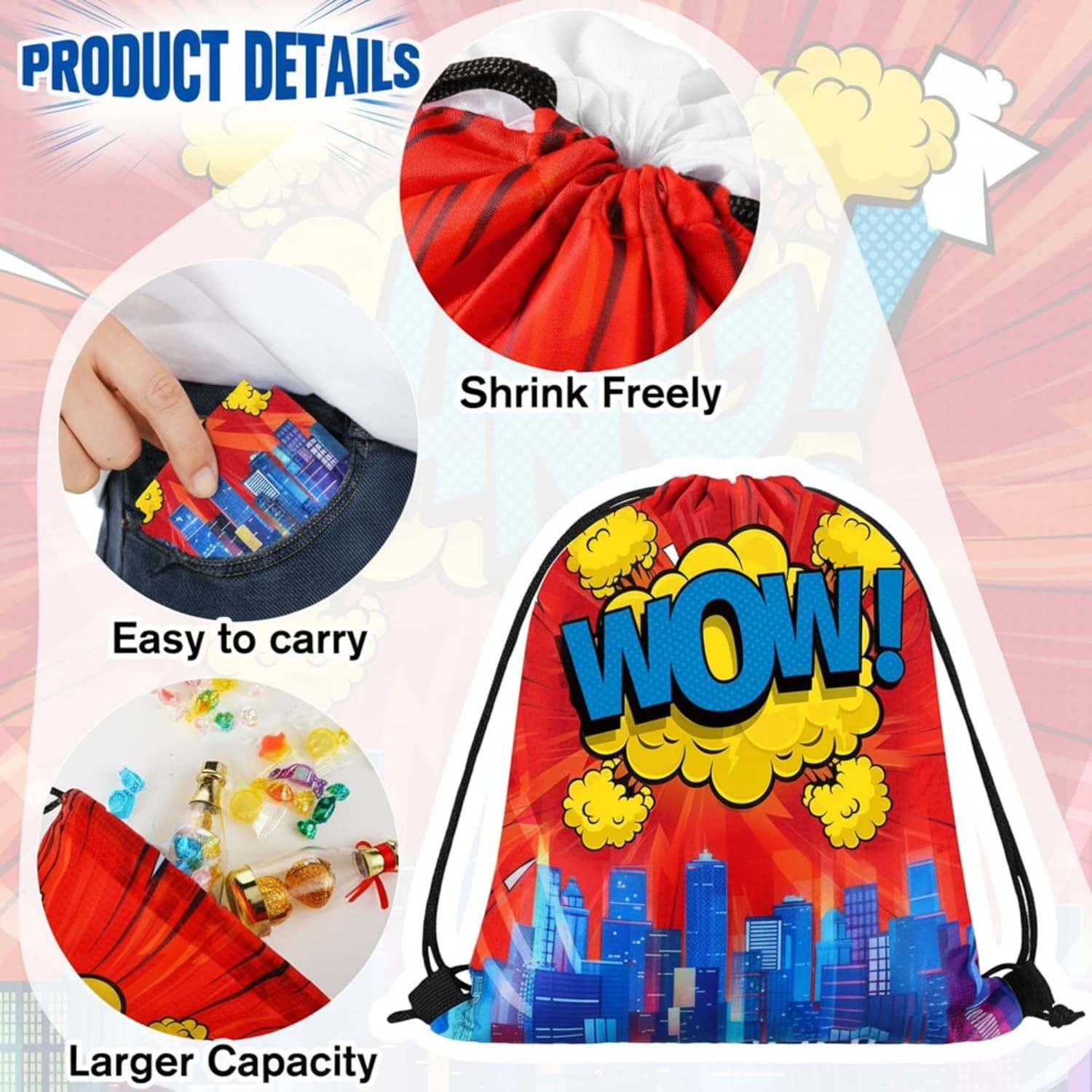 Hero Party Favors Bags Comic Heroes Drawstring Backpacks Goodie Candy Gift Ba…