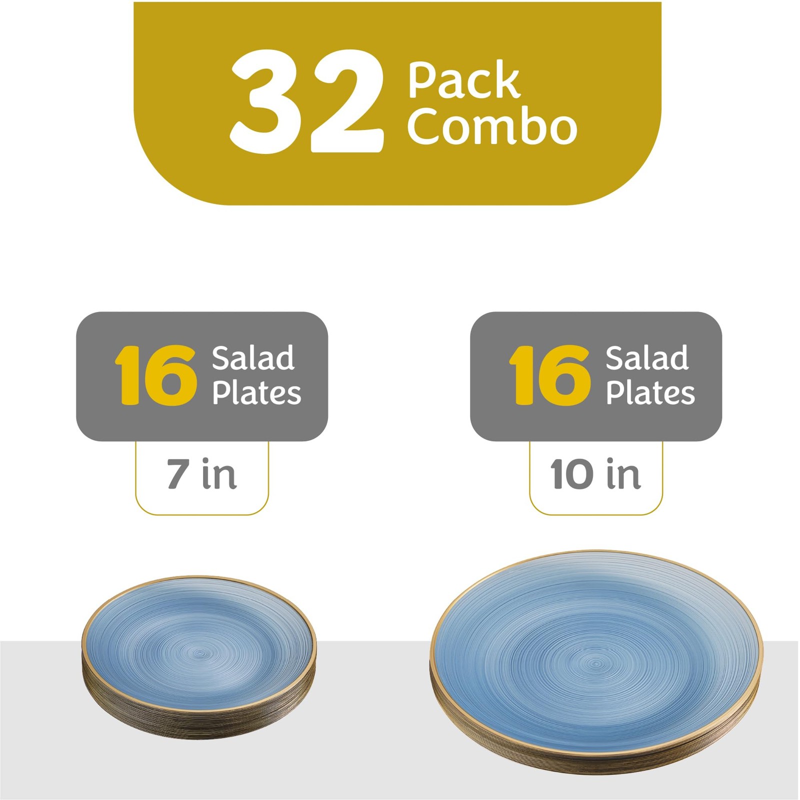 32 Pieces Crystal Design Plastic Plates Combo Pack 7 inch and 10 inch Gold Ri…