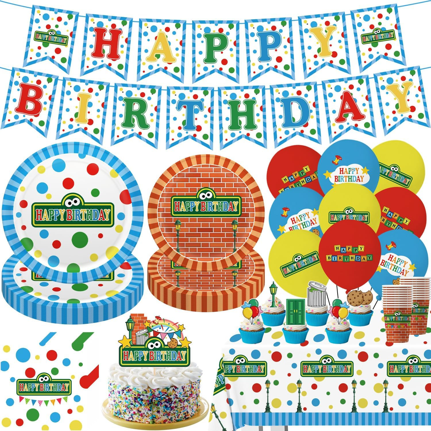 104Pcs Birthday Party Decorations Cute Theme Tableware Set Include 9 Inches