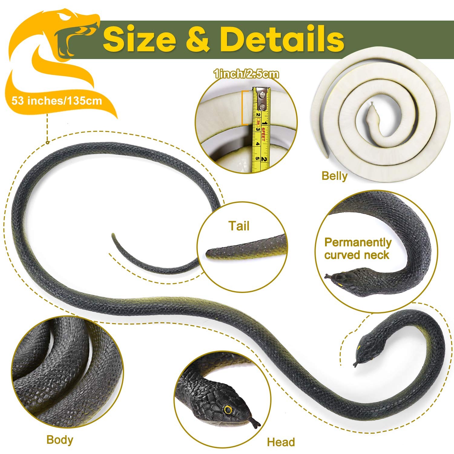 53â€ Large Rubber Snakes Super Realistic, Fake Snake Looks so Real, Snake To…