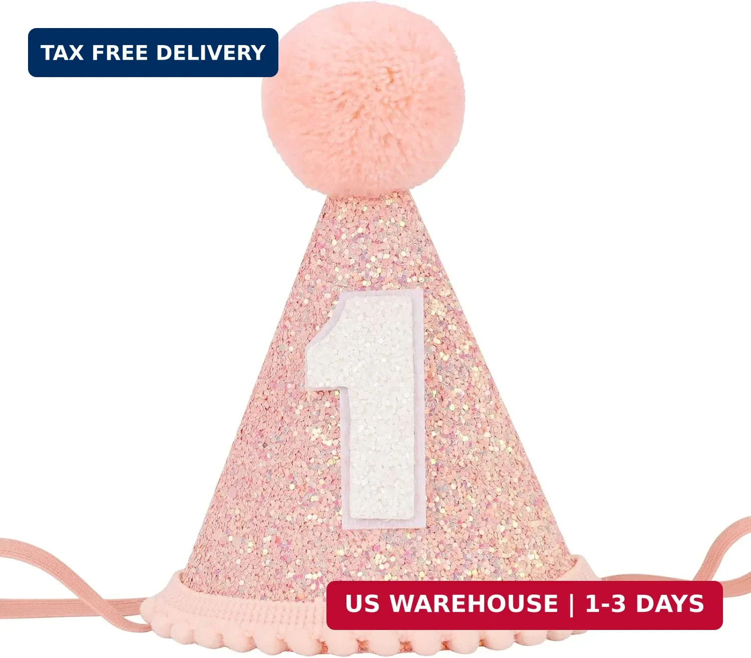 1st Birthday Cone Hat, Girls’ and Boys’ Party Headwear, Glitter Decorations for