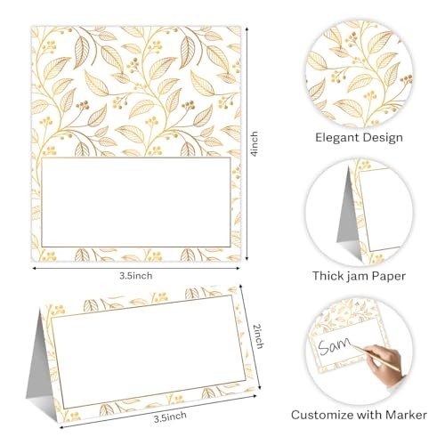 100Pcs Gold Leaf Name Place Cards for Table Setting | Gold Place Cards