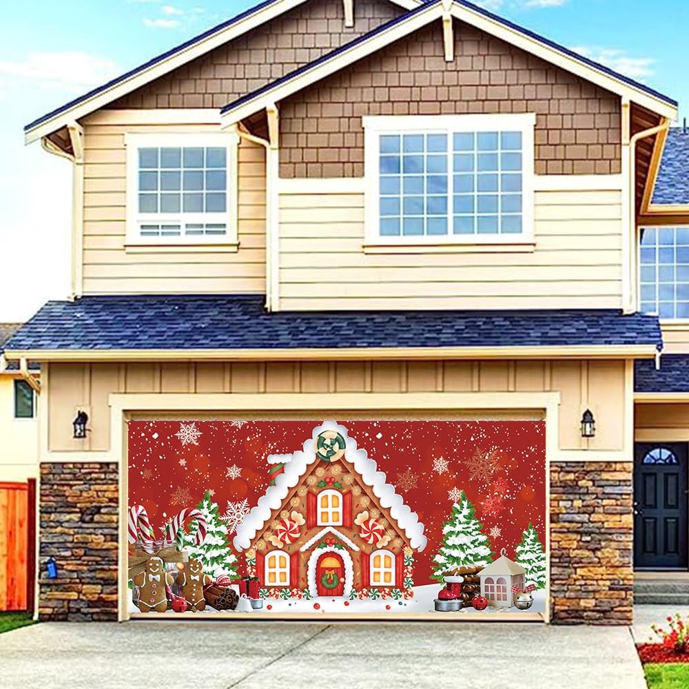 6 x 13 FT Christmas Gingerbread House Snowflake Garage Door Banner Pine Tree …