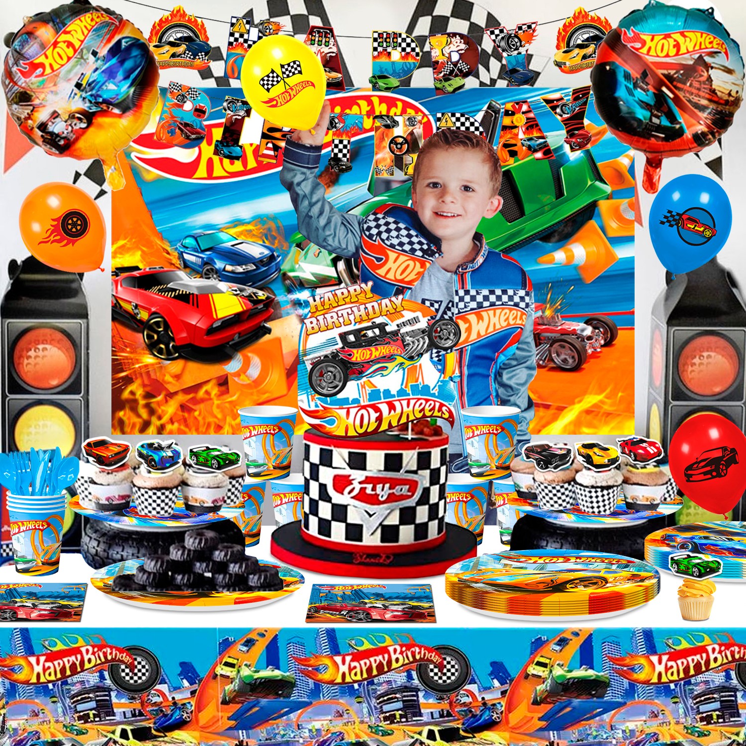 114 Pcs Hot Wheels Party Decorations Car Party Supplies Balloons Tableware Cups