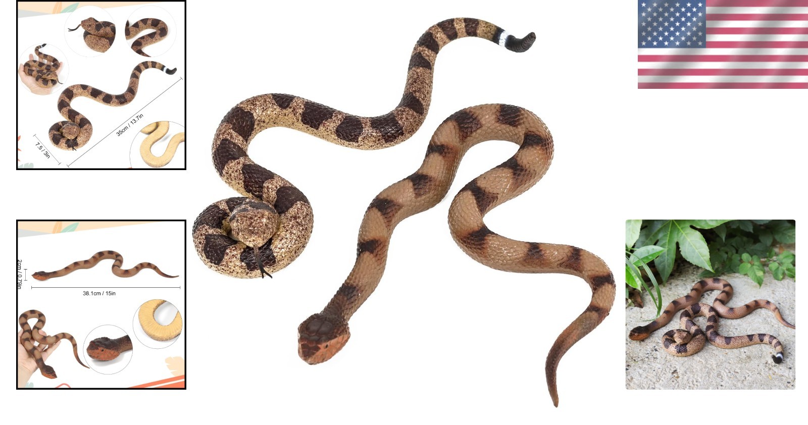 2pcs Realistic Fake Snake Toys Rubber Rattlesnake Garden Scare Decor
