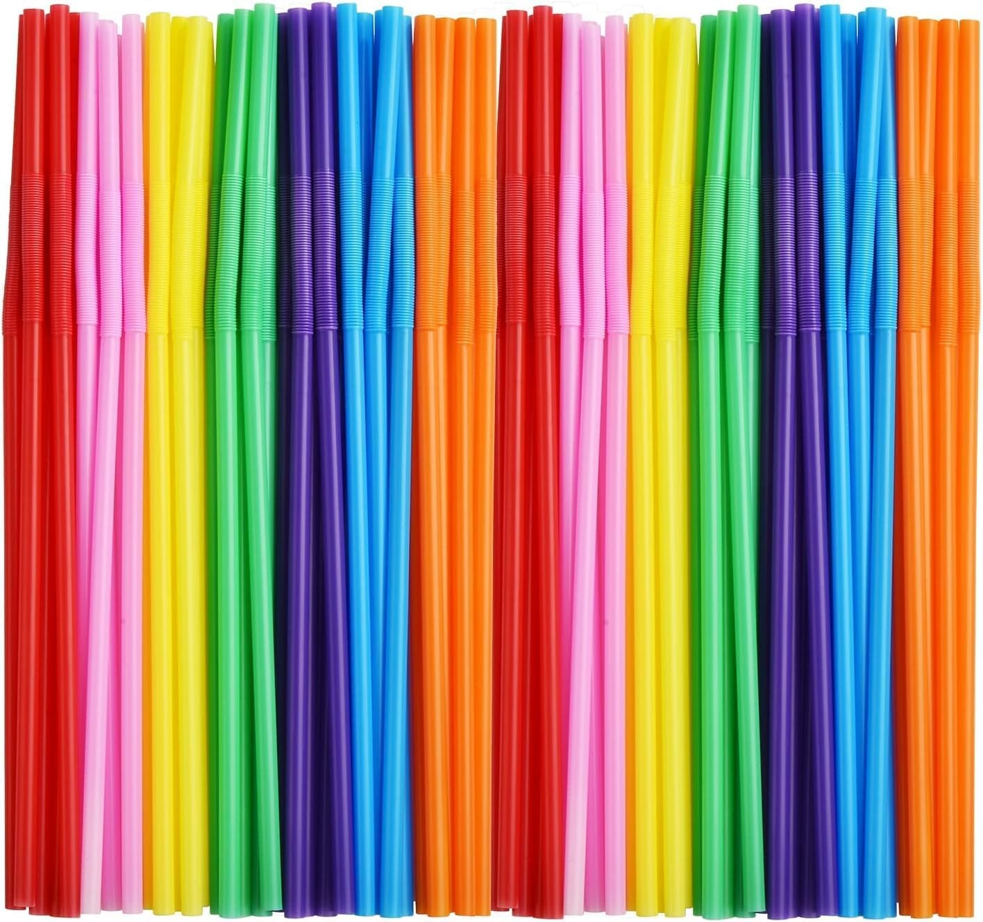 ALINK 200 PCS Flexible Plastic Drinking 200 Count (Pack of 1), Rainbow