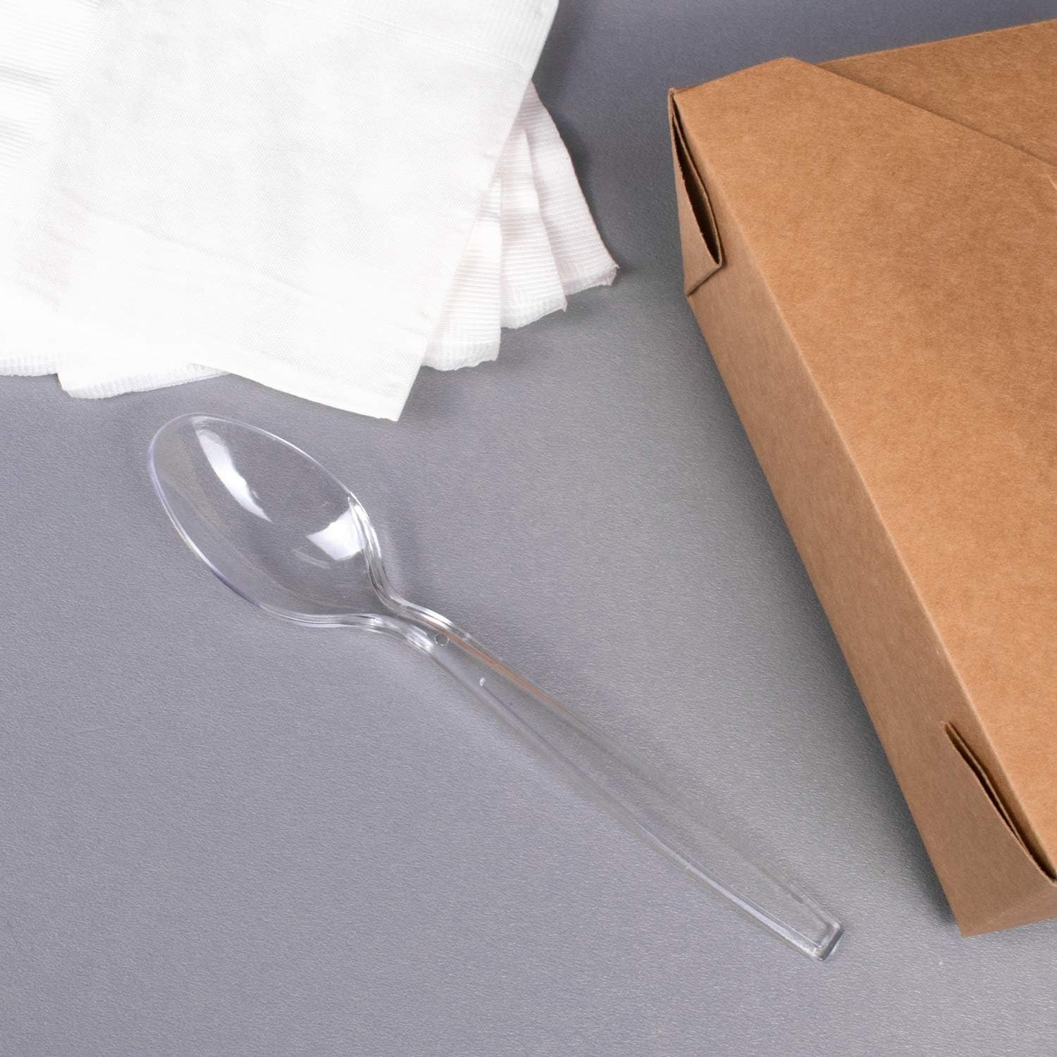 6.5″ – 1,000 Pack] Clear PS Plastic Extra-Heavy Weight Disposable Teaspoons