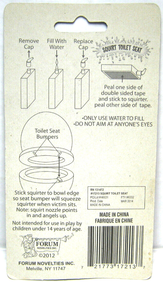 FORUM NOVELTIES – SQUIRT TOILET SEAT – GAG GIFT FUN PARTY JOKE TOY – NEW