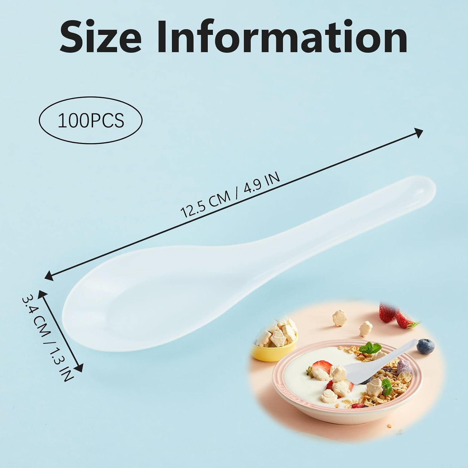 100 Pack Disposable Asian Soup Chinese Spoons, Disposable White Plastic Spoons,