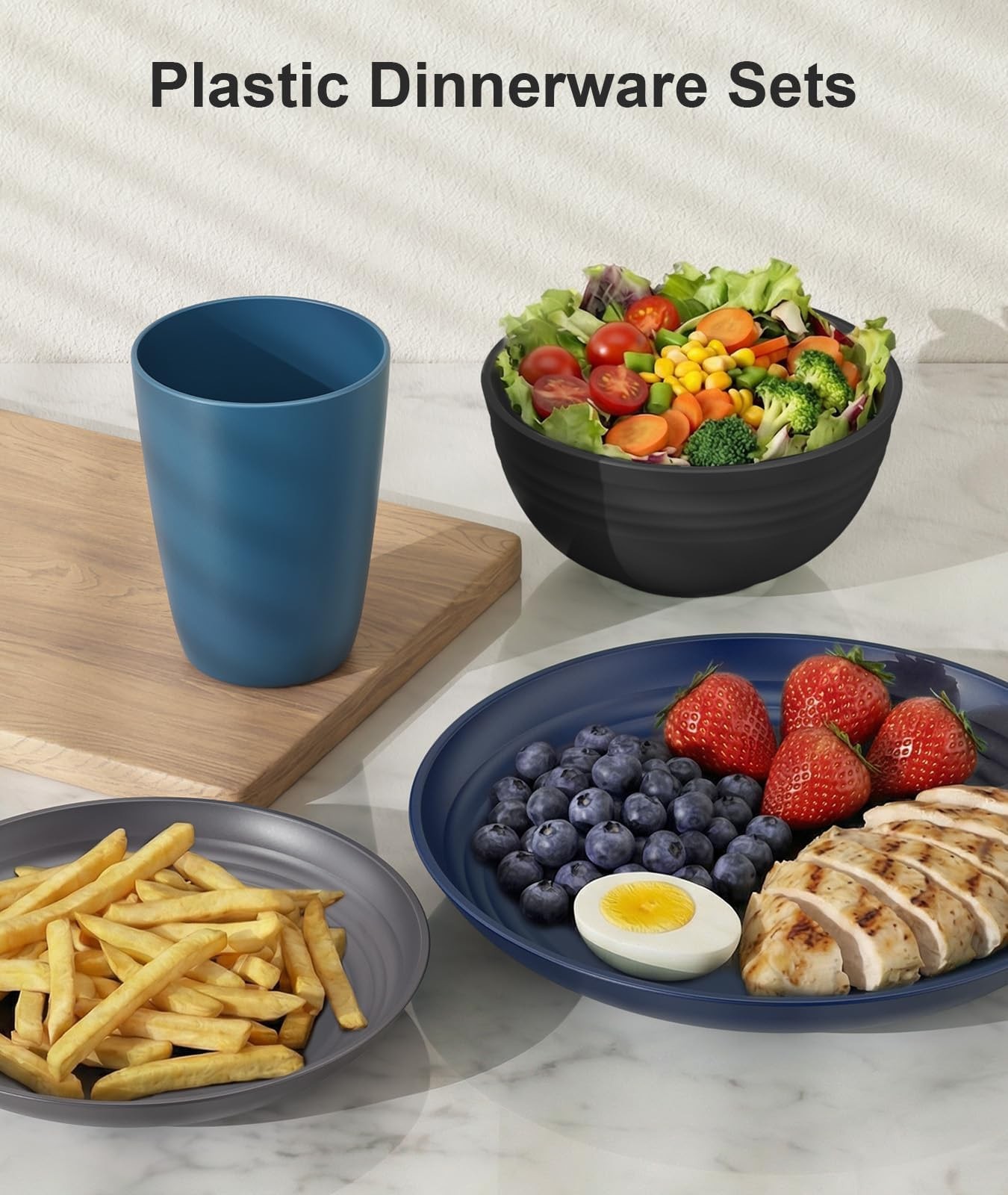 Quatish 16 Pcs Unbreakable Plates and Bowls, Plastic Dinnerware Sets for 4, R…