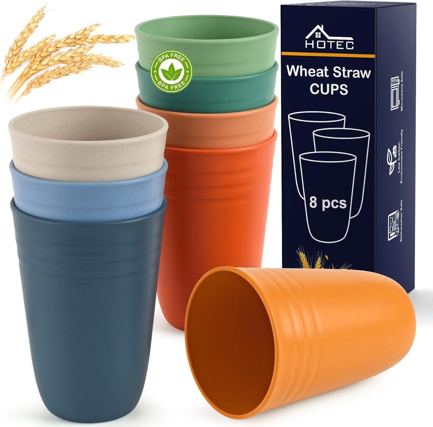 Plastic Cups BPA Free Reusable Drinking Cups 15oz Multicolor 8 Pack