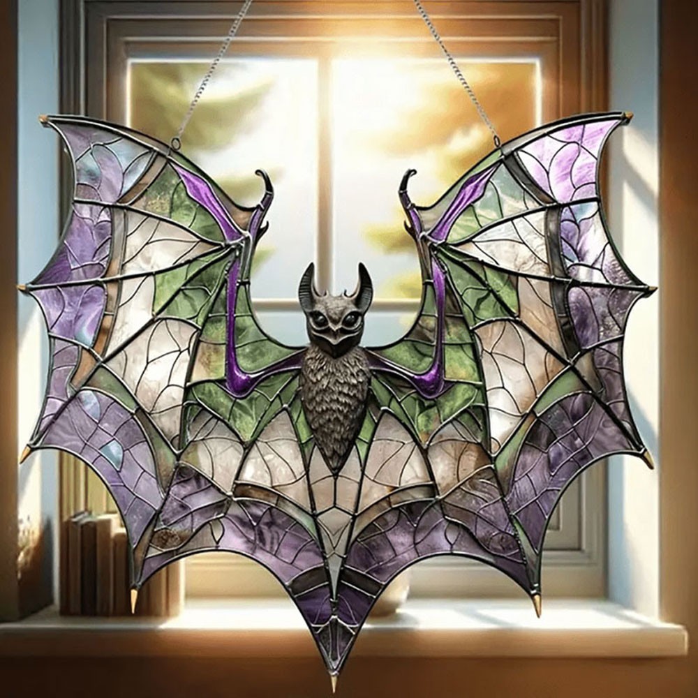 Contemporary Acrylic Bat Suncatcher Halloween Decor Home Wall Art Wreath GN