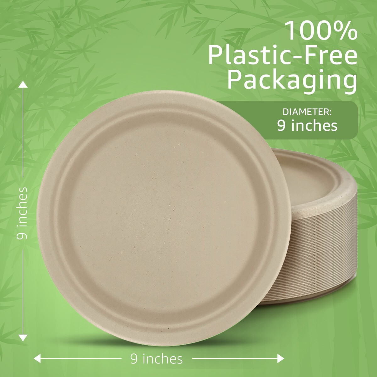 Ibambo Bamboo Disposable Paper Plates – 9 Inch, 50 Pack, Compostable Plates