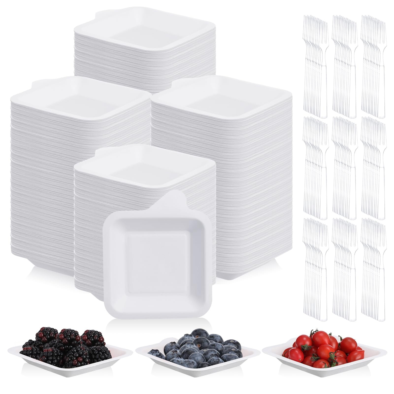 800 Pcs Small Paper Plates with Plastic Forks 4 Inch Disposable Square Dessert P