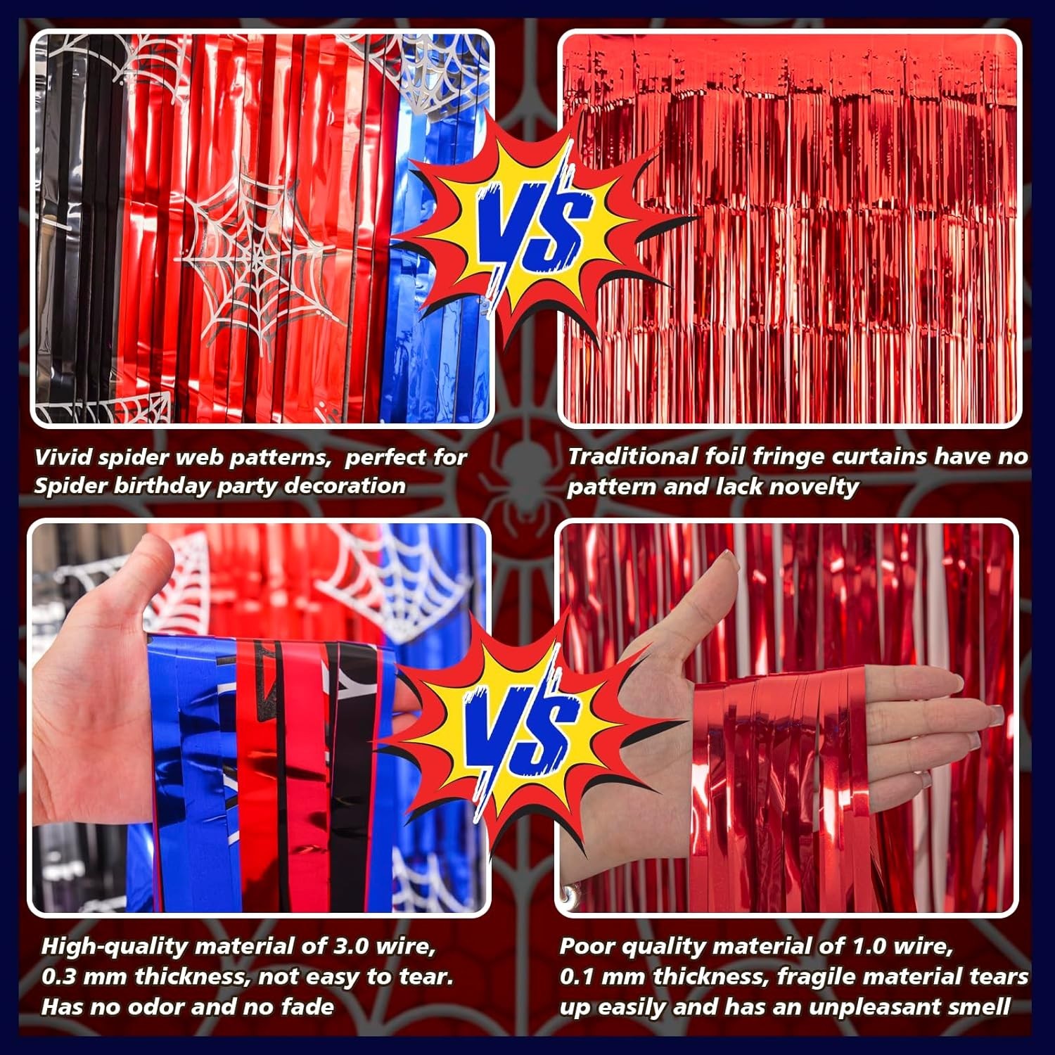 Spider Web Birthday Decorations, 2 Pack Spider Party Supplies 3.3×6.6ft Tinse…