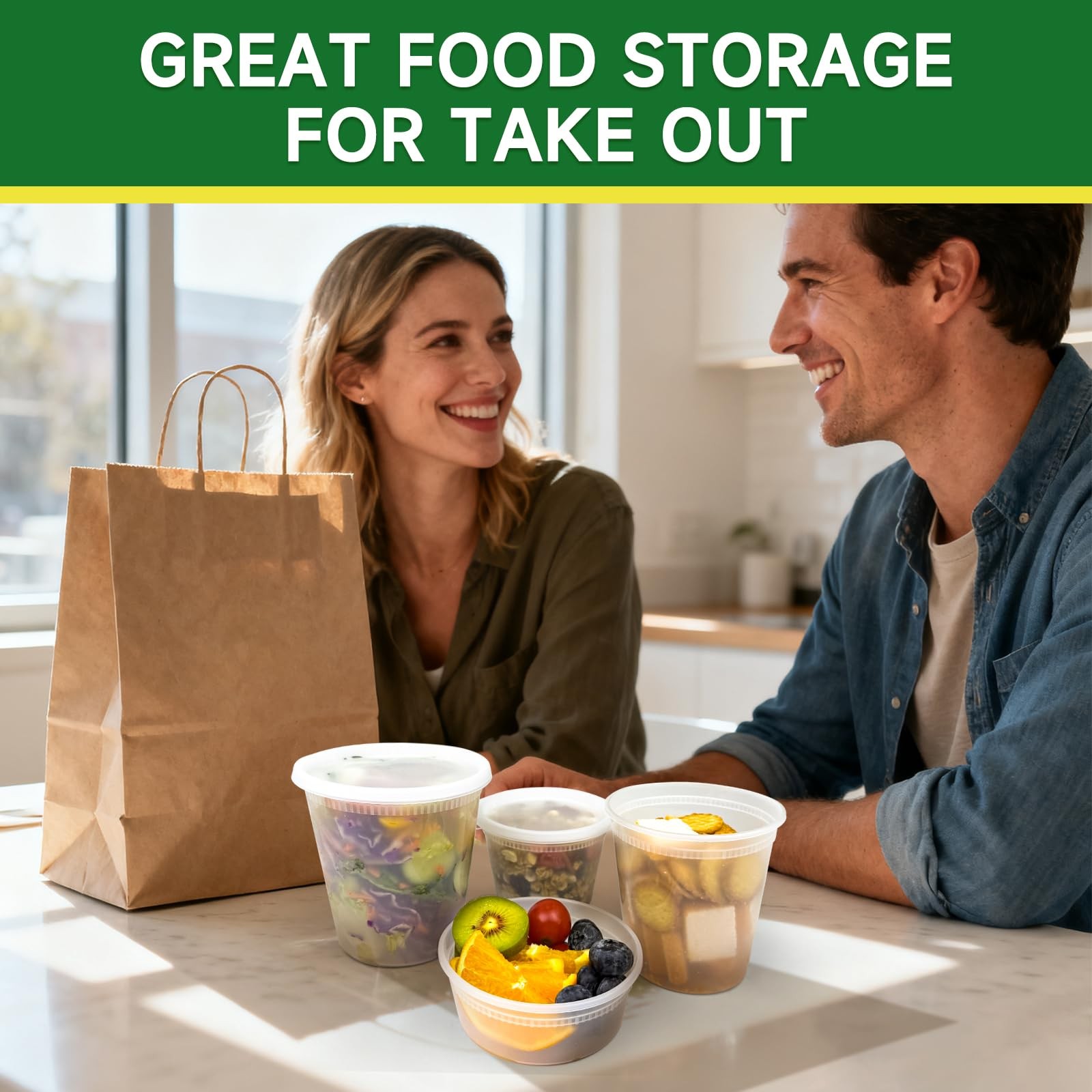 Dealusy 50 Set 24 oz Deli Containers with Lids, Leak-Proof BPA Free Plastic Take