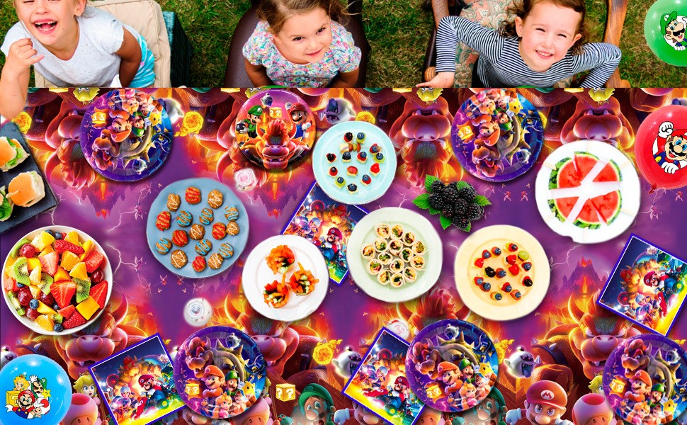 Super Mario Party Decoration Game Birthday Supplies Set Balloon Plates Backdrop