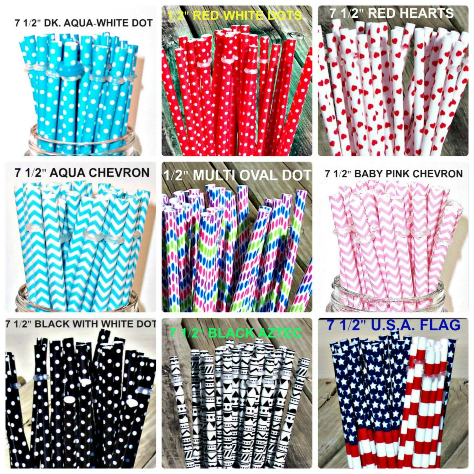 PATTERNED STRAWS, Dots, Checks, Flowers, Chevron, Fruit, Reusable, BPA Free