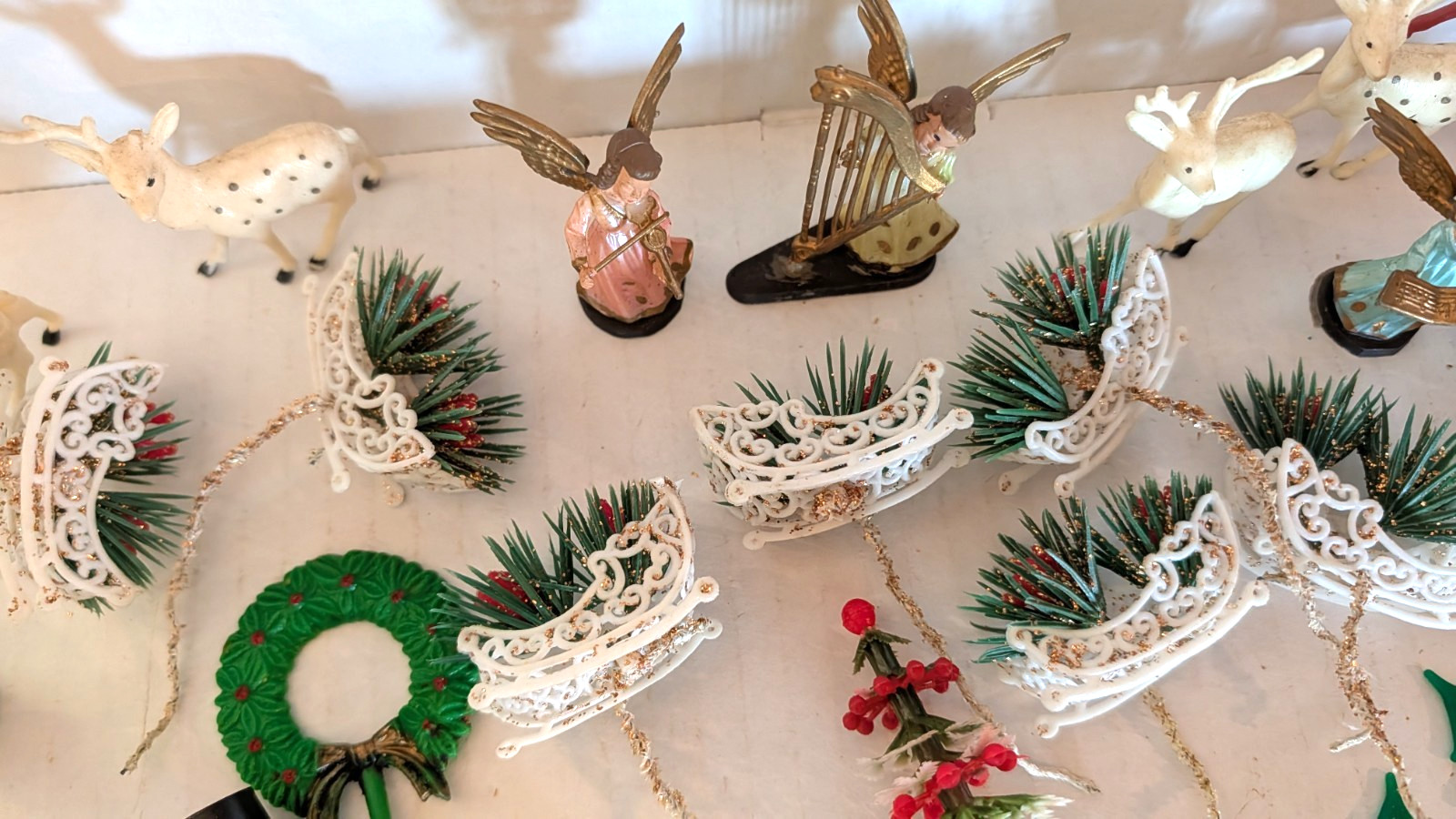 Vtg Christmas Cup Cake Picks Toppers ornaments crafting Lot angels santa deer B1